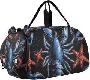 Lobsters Blue Duffle Bag for Toddler Boys Girls, Gym Sports Bag with Shoe Compartments, Kids Travel Overnight Weekender Shoulder Bag
