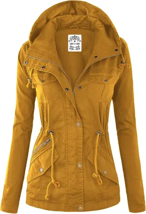 Lock and Love Women's Casual Military Anorak Jacket - Lightweight Detachable Hooded Safari Utility