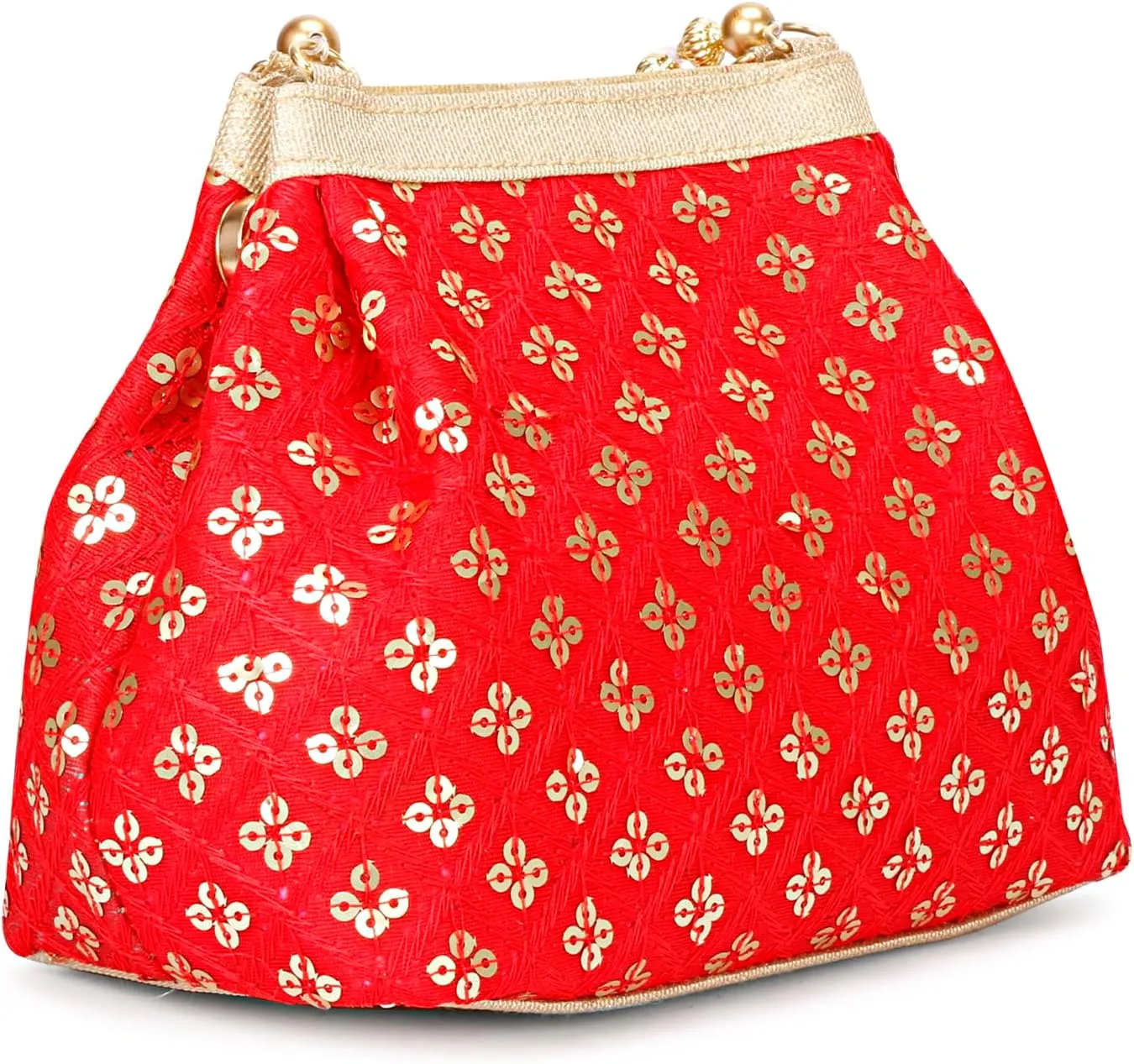 LONGING TO BUY Potli Bags for Women Embroidered Evening Purses with Gold Pearl Handle, Indian Women Potli Bags for Wedding