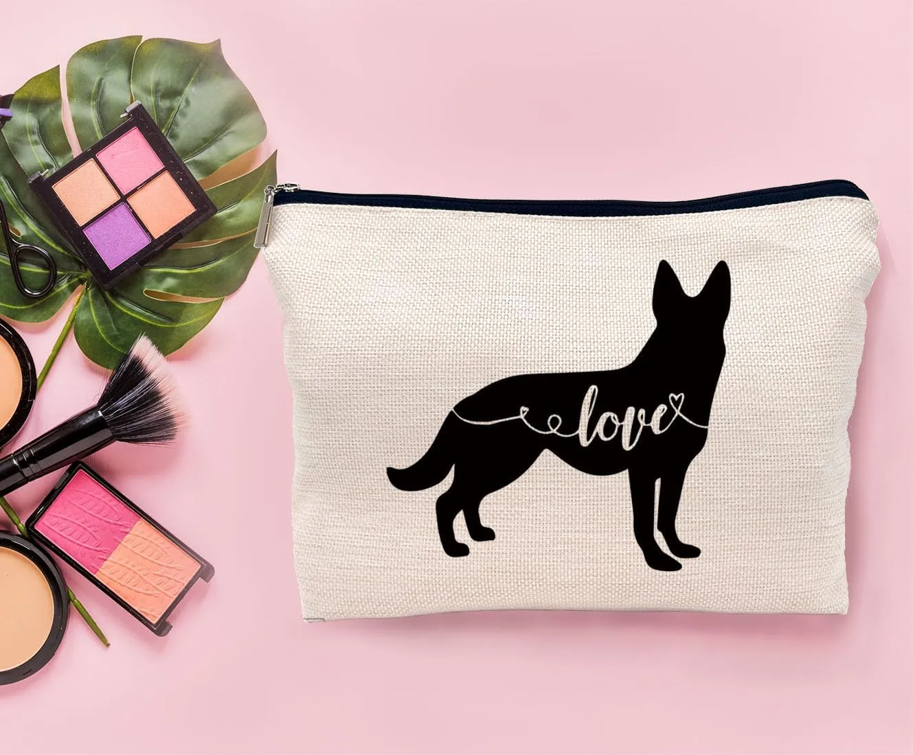 Love German Shepherd Makeup Bag, German Shepherd Silhouette Funny Cosmetic Makeup Bag for Dog Lovers, Women & Girls, Gifts for Dog Owners, Birthday & Valentine's Day