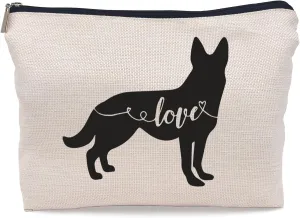 Love German Shepherd Makeup Bag, German Shepherd Silhouette Funny Cosmetic Makeup Bag for Dog Lovers, Women & Girls, Gifts for Dog Owners, Birthday & Valentine's Day