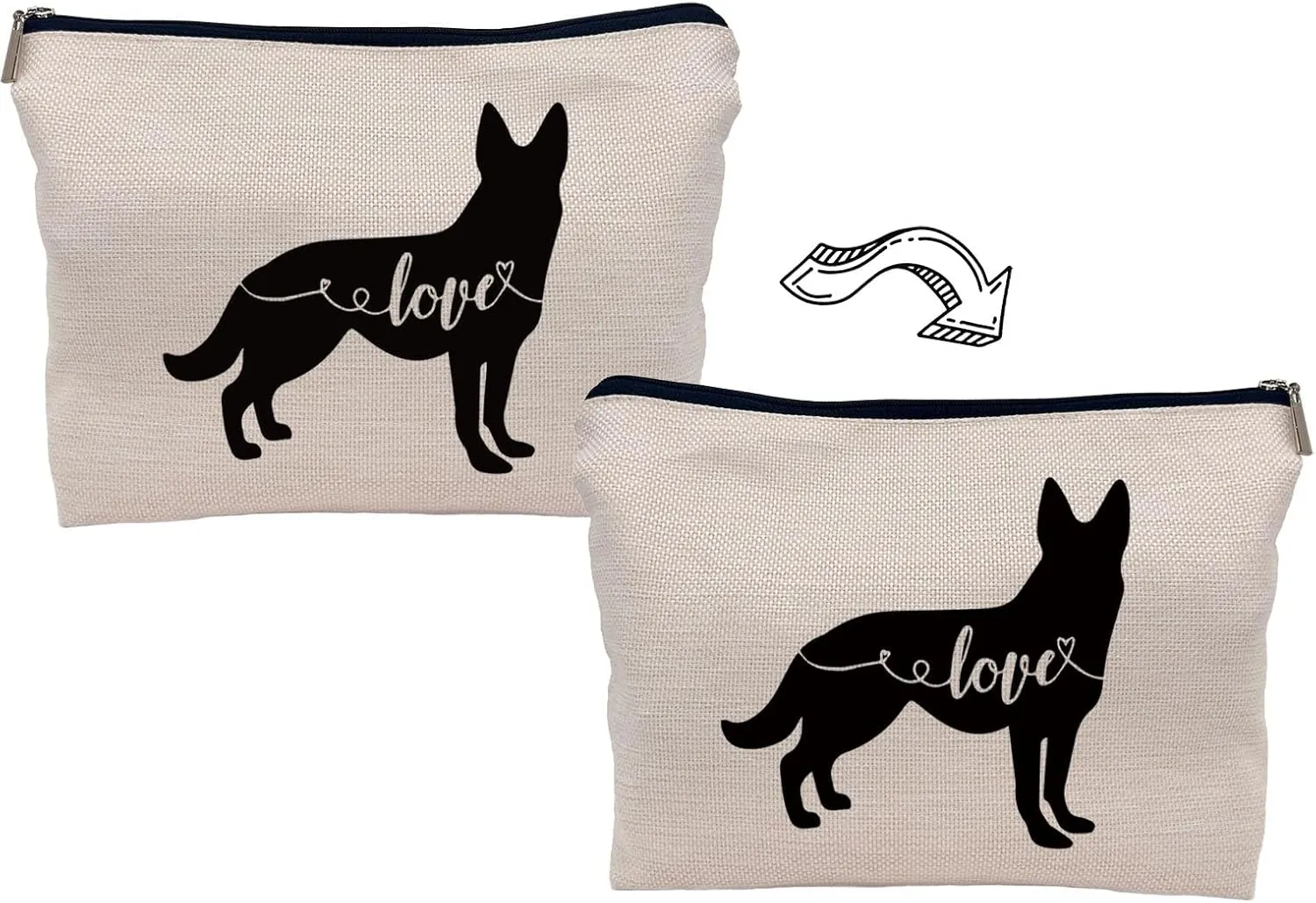 Love German Shepherd Makeup Bag, German Shepherd Silhouette Funny Cosmetic Makeup Bag for Dog Lovers, Women & Girls, Gifts for Dog Owners, Birthday & Valentine's Day