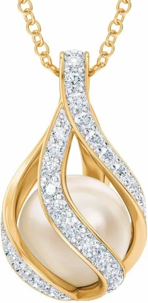 Love's Embrace Women's Pearl & Diamond Necklace | Pearl Pendant Jewelry | Woman's Necklaces | Genuine Diamonds | Gifts for Her #1638-0016