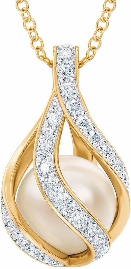 Love's Embrace Women's Pearl & Diamond Necklace | Pearl Pendant Jewelry | Woman's Necklaces | Genuine Diamonds | Gifts for Her #1638-0016