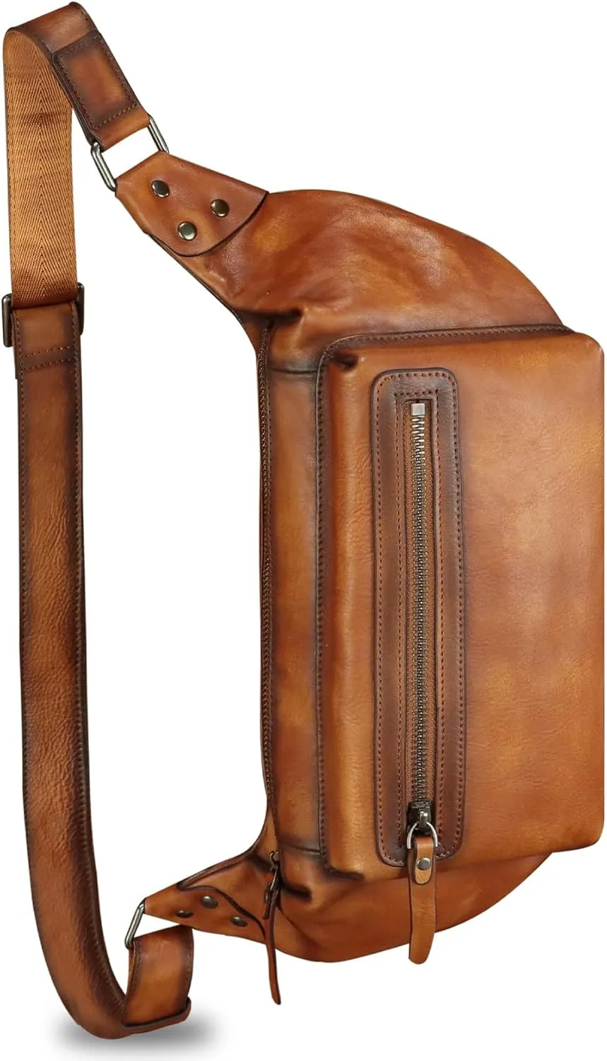 LRTO Genuine Leather Fanny Pack for Men and Women Waist Bag Hip Bag Real Leather Fanny Bag Sling Bag Crossbody Bags Chest Purses (Brown), LRTO-15023