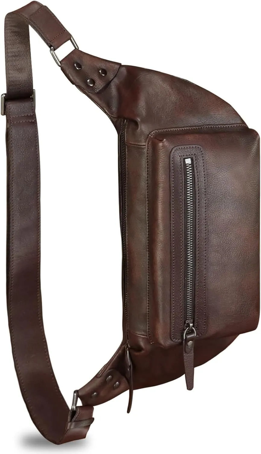 LRTO Genuine Leather Fanny Pack for Men and Women Waist Bag Hip Bag Real Leather Fanny Bag Sling Bag Crossbody Bags Chest Purses (Coffee), LRTO-15023