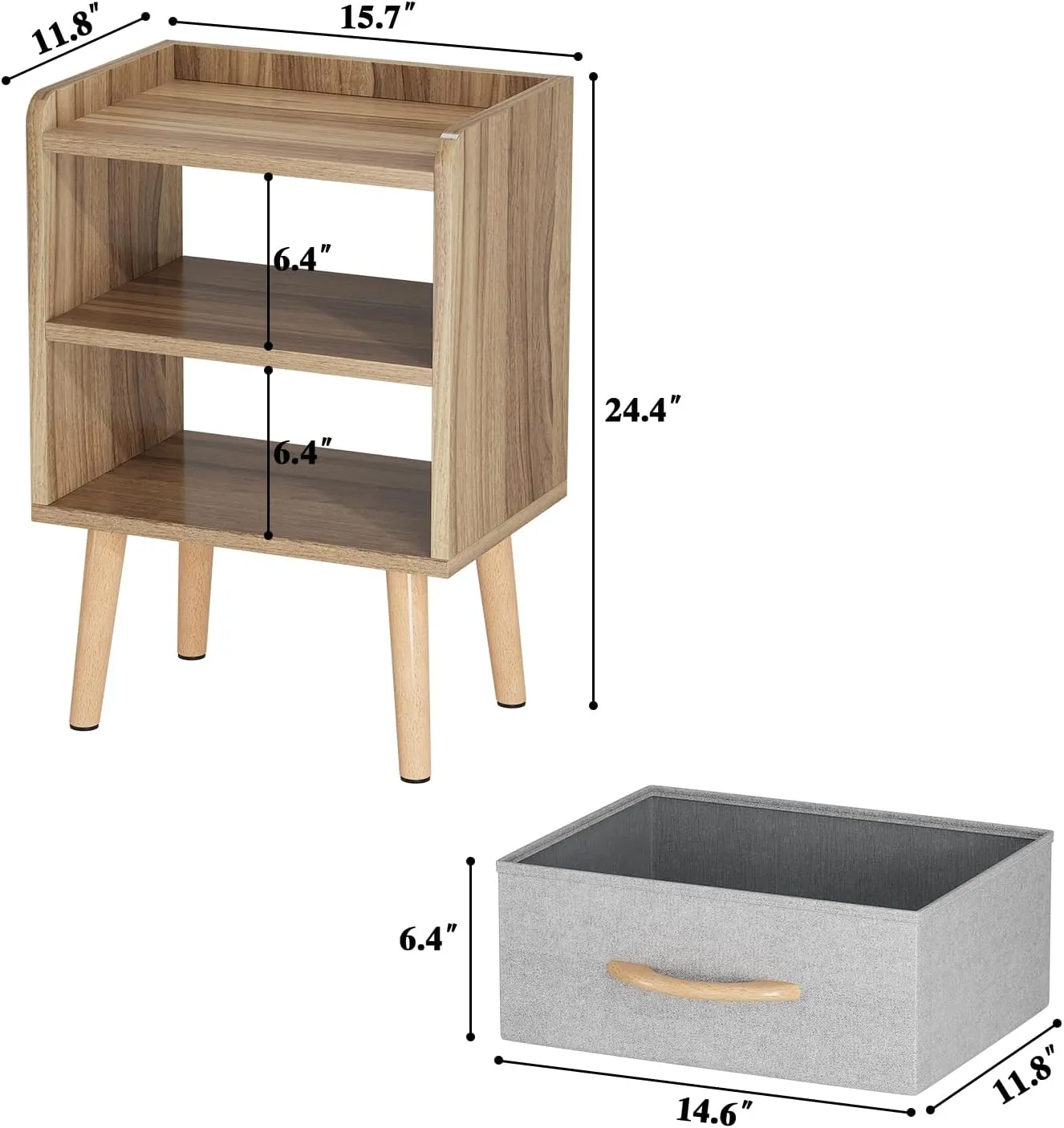 LUCKNOCK Night Stand with Drawer, Mid Century Modern Bedside Table, Sturdy Wood Nightstand with Open Storage Shelf, Small Bedside Table for Bedroom, Kids Room & Small Spaces, Walnut.