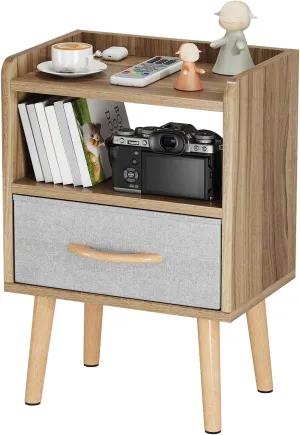 LUCKNOCK Night Stand with Drawer, Mid Century Modern Bedside Table, Sturdy Wood Nightstand with Open Storage Shelf, Small Bedside Table for Bedroom, Kids Room & Small Spaces, Walnut.