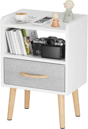 LUCKNOCK White Night Stand with Drawer, Mid Century Modern Bedside Table, Sturdy Wood Nightstand with Open Storage Shelf, Small Bedside Table for Bedroom, Kids Room & Small Spaces.