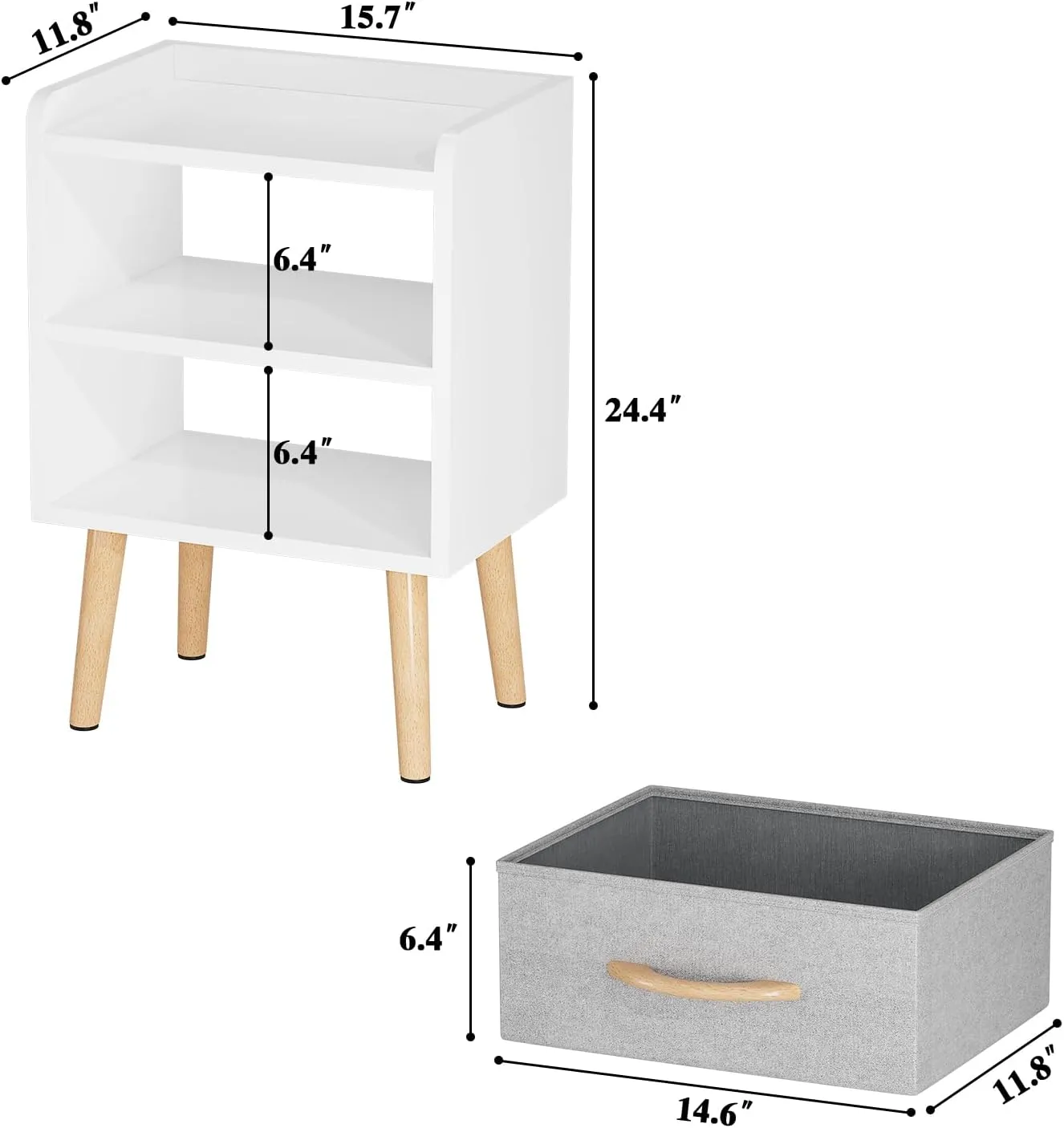 LUCKNOCK White Night Stand with Drawer, Mid Century Modern Bedside Table, Sturdy Wood Nightstand with Open Storage Shelf, Small Bedside Table for Bedroom, Kids Room & Small Spaces.