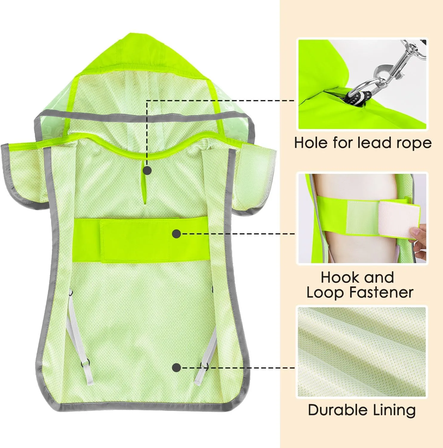 Lukovee Dog Raincoat - Adjustable Jacket with Clear Hooded Double Layer, Waterproof Dog Rain Coat Poncho with Reflective Storage Pocket & Rim (Green, XS)