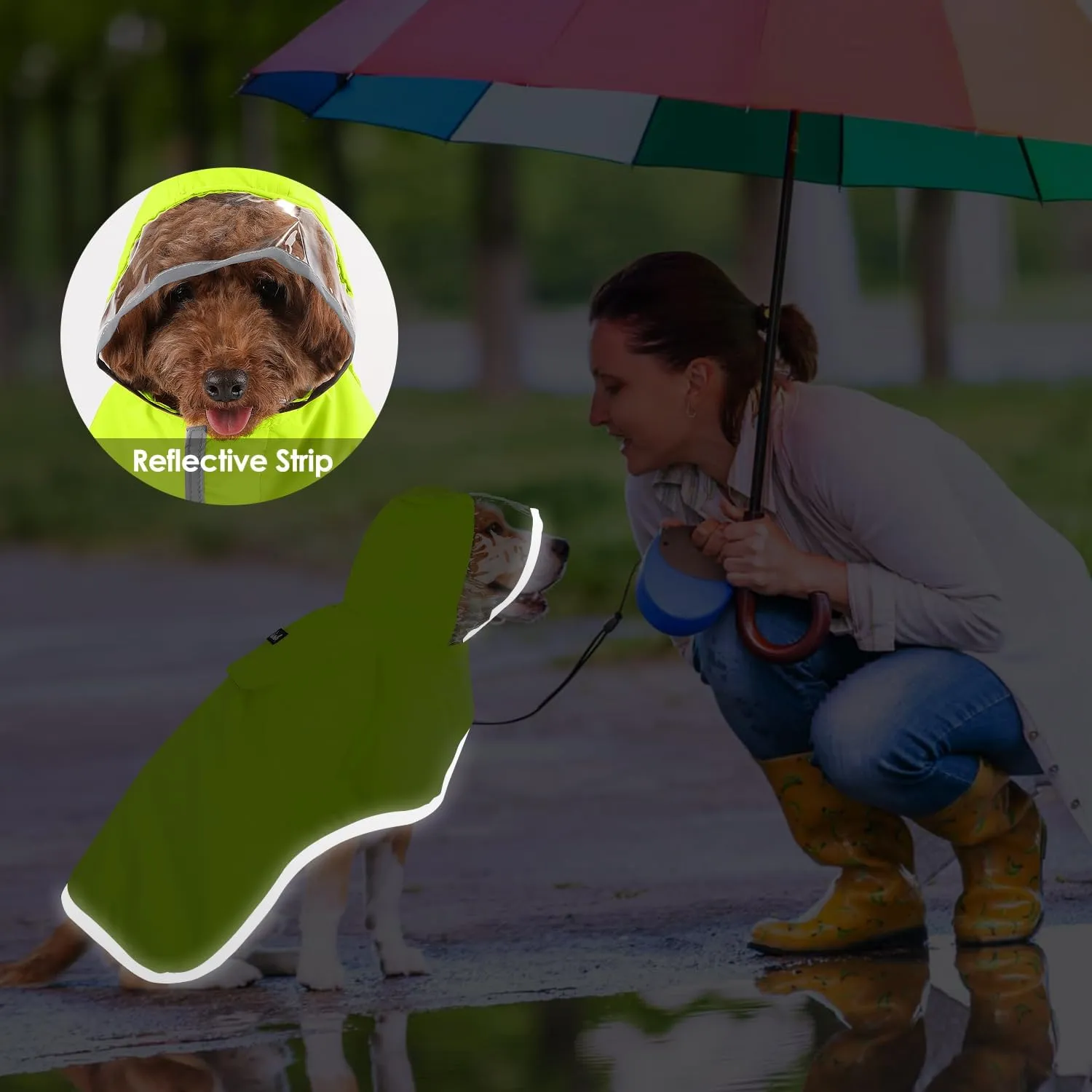Lukovee Dog Raincoat - Adjustable Jacket with Clear Hooded Double Layer, Waterproof Dog Rain Coat Poncho with Reflective Storage Pocket & Rim (Green, XS)