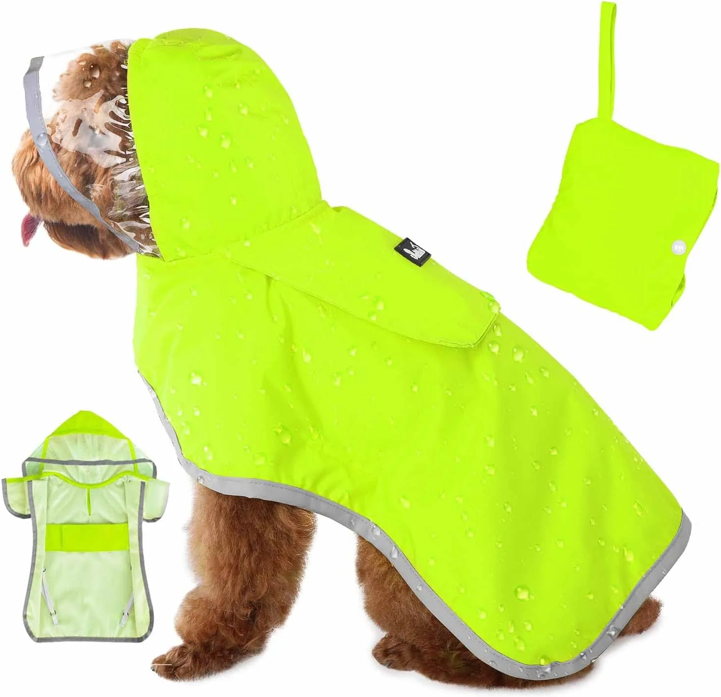 Lukovee Dog Raincoat - Adjustable Jacket with Clear Hooded Double Layer, Waterproof Dog Rain Coat Poncho with Reflective Storage Pocket & Rim (Green, XS)
