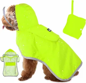 Lukovee Dog Raincoat - Adjustable Jacket with Clear Hooded Double Layer, Waterproof Dog Rain Coat Poncho with Reflective Storage Pocket & Rim (Green, XS)