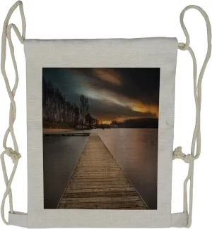 Lunarable Landscape Drawstring Backpack, Cloudy Dramatic Sky Scene, Sackpack Bag