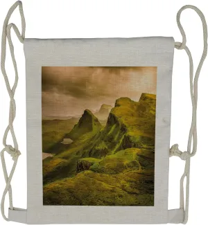 Lunarable Mountain Drawstring Backpack, Dramatic Rainy Sky Rural, Sackpack Bag