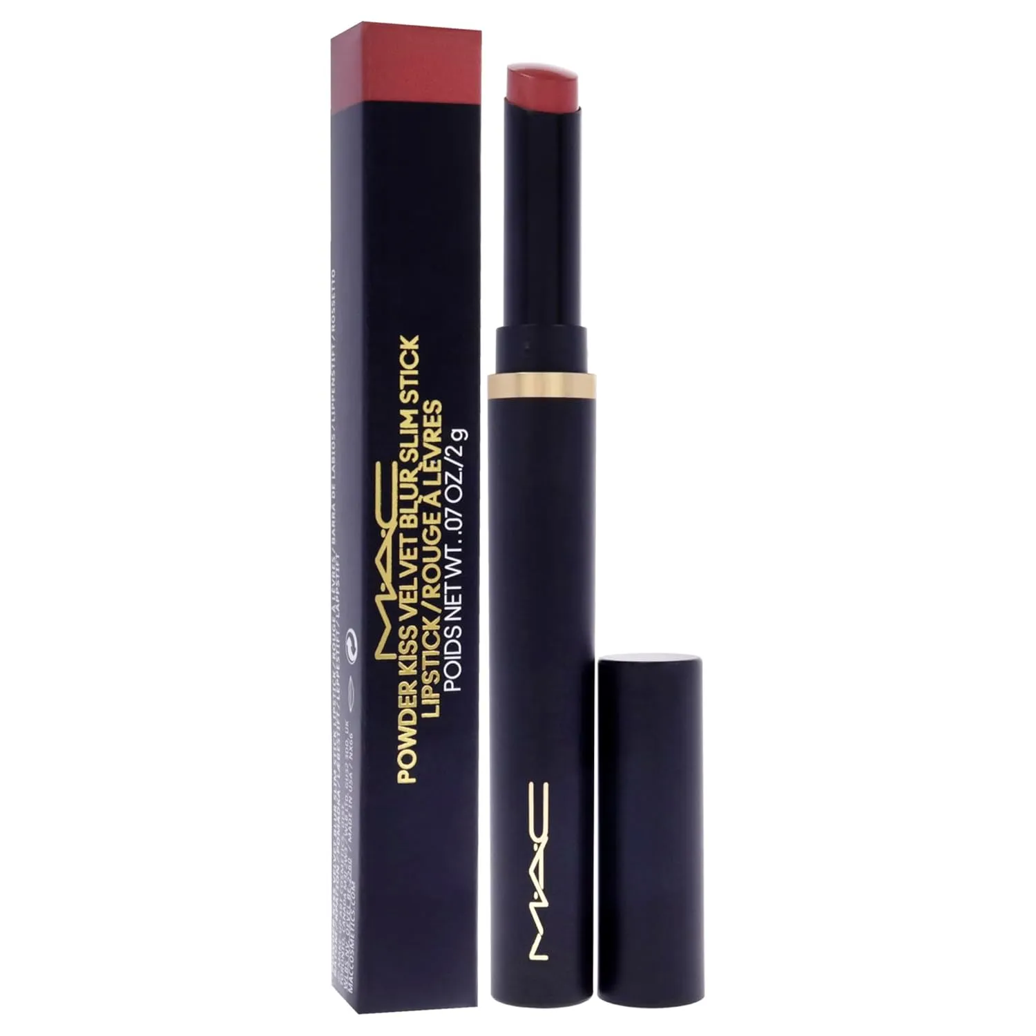 MAC Powder Kiss Velvet Blur Slim Stick - Brick Through for Women - 0.7 oz Lipstick