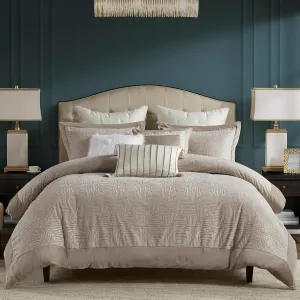 Madison Park King Comforter Plush Velvet Geometric Oversized Comforters King Size Bed, All Season Down Alternative Overfilled King Size Comforter, Pescal, King/Cal King, Natural 9 Piece