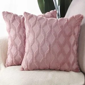 MADIZZ Set of 2 Soft Plush Short Wool Velvet Decorative Throw Pillow Covers 16x16 inch Pink Square Luxury Style Cushion Cases Pillow Shell for Sofa Bedroom
