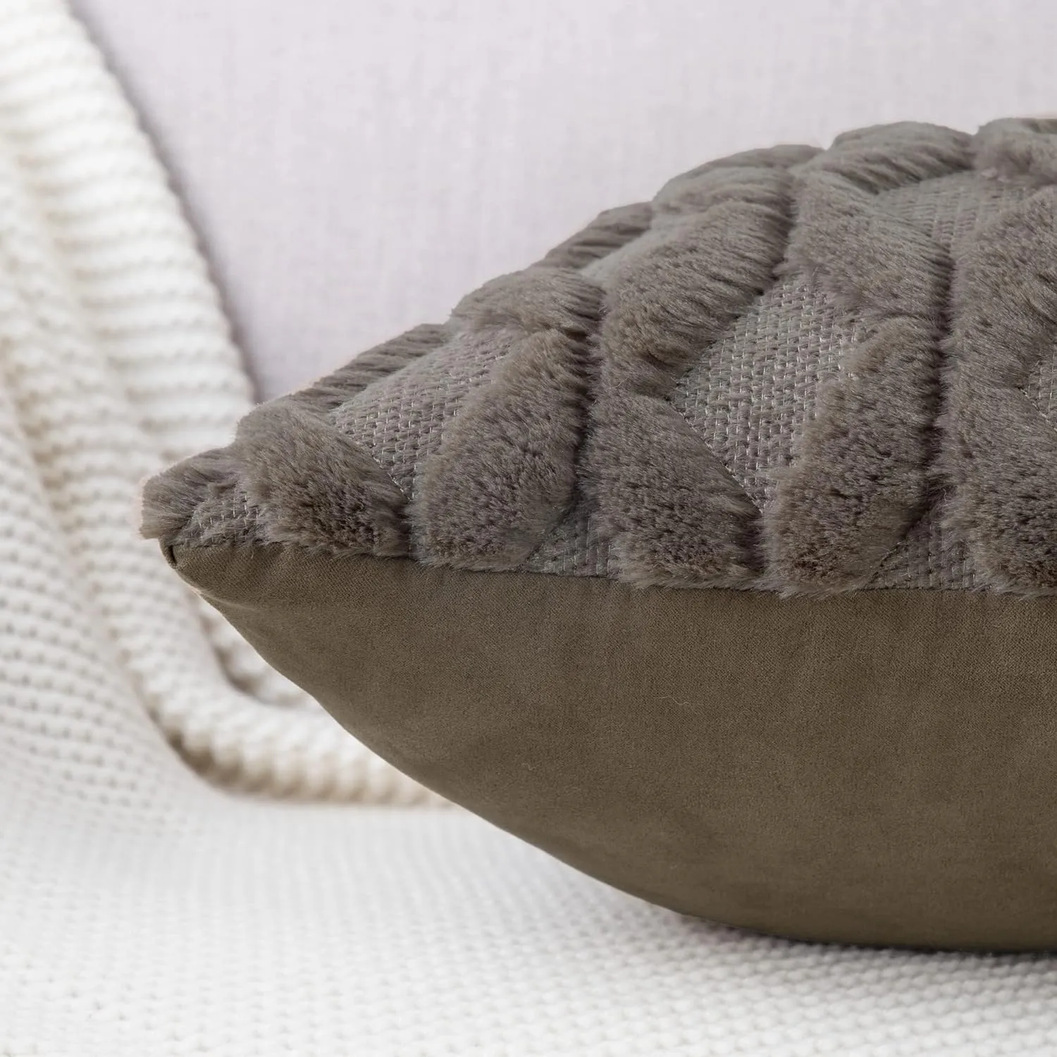 MADIZZ Set of 2 Soft Plush Short Wool Velvet Decorative Throw Pillow Covers 20x20 inch Dark Taupe Square Luxury Style Cushion Cases Pillow Shell for Sofa Bedroom