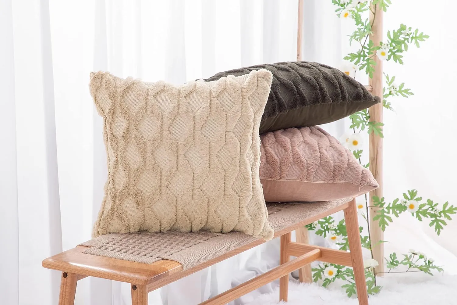 MADIZZ Set of 2 Soft Plush Short Wool Velvet Decorative Throw Pillow Covers 20x20 inch Dark Taupe Square Luxury Style Cushion Cases Pillow Shell for Sofa Bedroom
