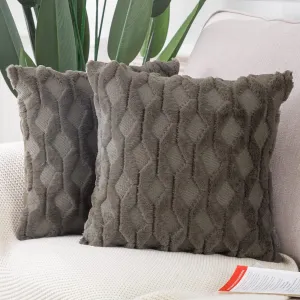 MADIZZ Set of 2 Soft Plush Short Wool Velvet Decorative Throw Pillow Covers 20x20 inch Dark Taupe Square Luxury Style Cushion Cases Pillow Shell for Sofa Bedroom