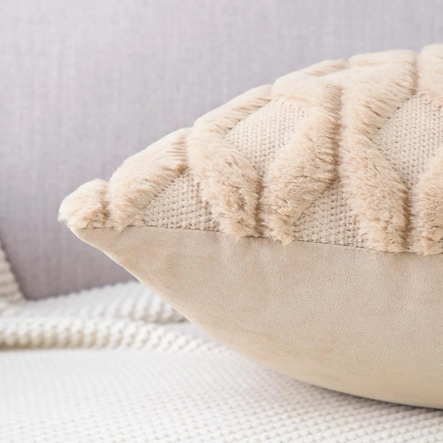 MADIZZ Set of 2 Soft Plush Short Wool Velvet Decorative Throw Pillow Covers 20x20 inch Khaki Square Luxury Style Cushion Cases Pillow Shell for Sofa Bedroom