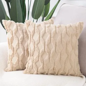 MADIZZ Set of 2 Soft Plush Short Wool Velvet Decorative Throw Pillow Covers 20x20 inch Khaki Square Luxury Style Cushion Cases Pillow Shell for Sofa Bedroom