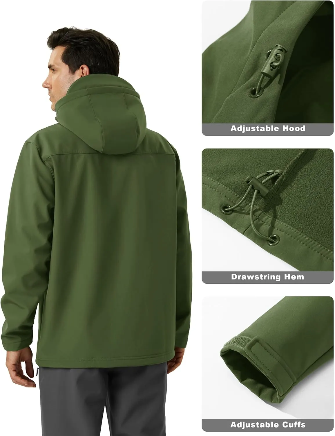 MAGCOMSEN Men's Waterproof Fleece Lined Rain Jacket Lightweight Softshell Raincoat with Hood Winter Hiking Windbreaker