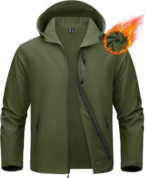 MAGCOMSEN Men's Waterproof Fleece Lined Rain Jacket Lightweight Softshell Raincoat with Hood Winter Hiking Windbreaker