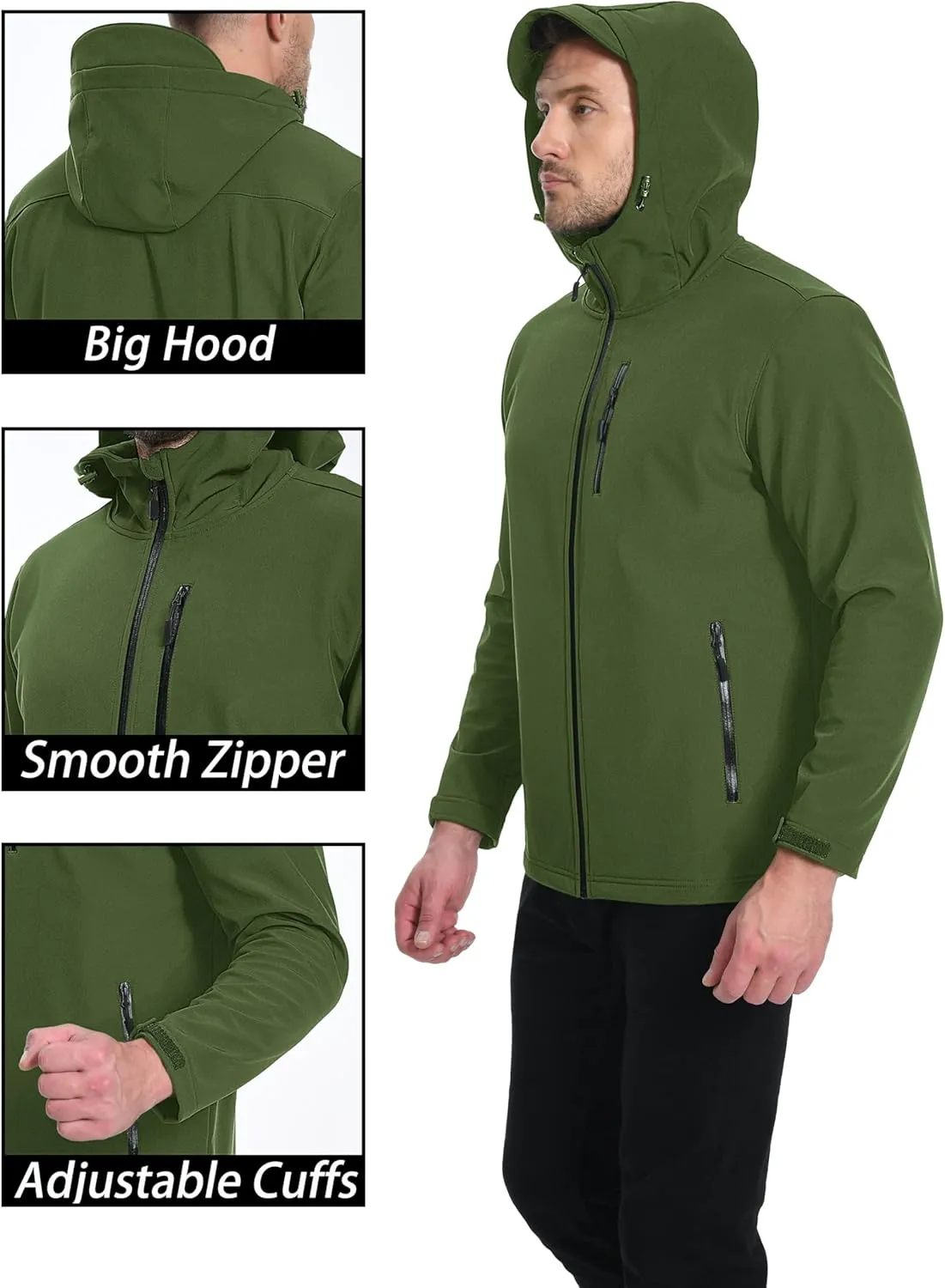 MAGCOMSEN Men's Waterproof Fleece Lined Rain Jacket Lightweight Softshell Raincoat with Hood Winter Hiking Windbreaker