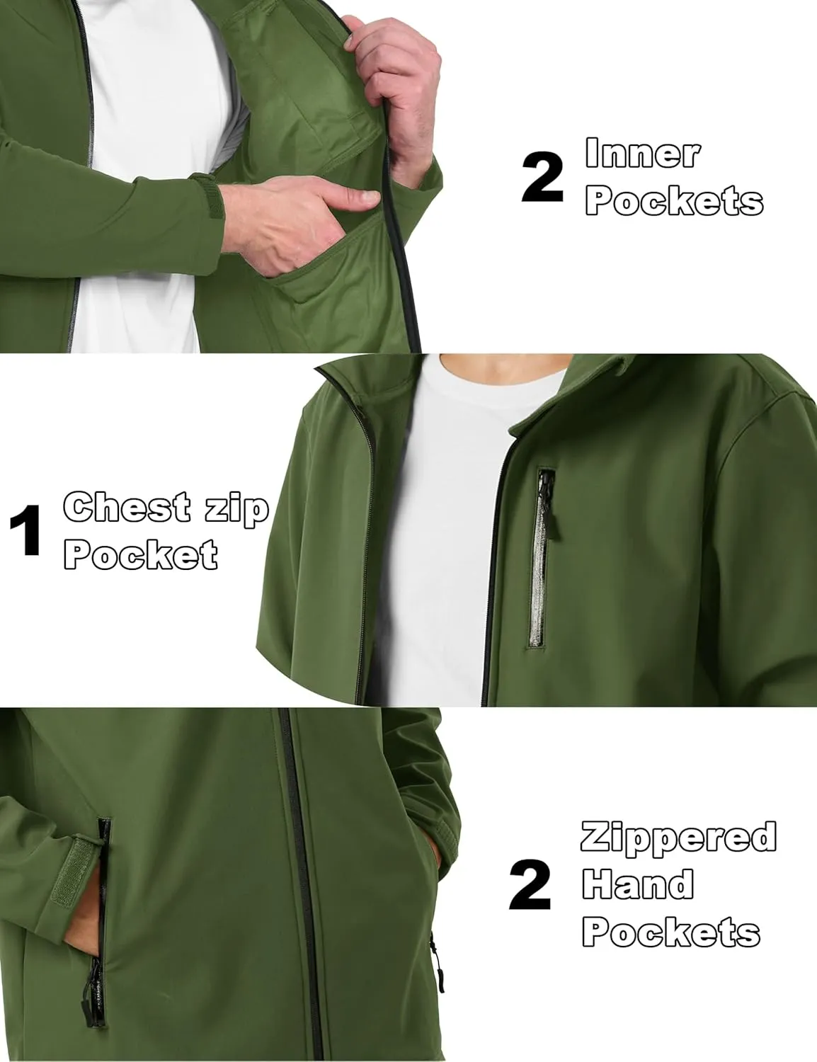 MAGCOMSEN Men's Waterproof Fleece Lined Rain Jacket Lightweight Softshell Raincoat with Hood Winter Hiking Windbreaker