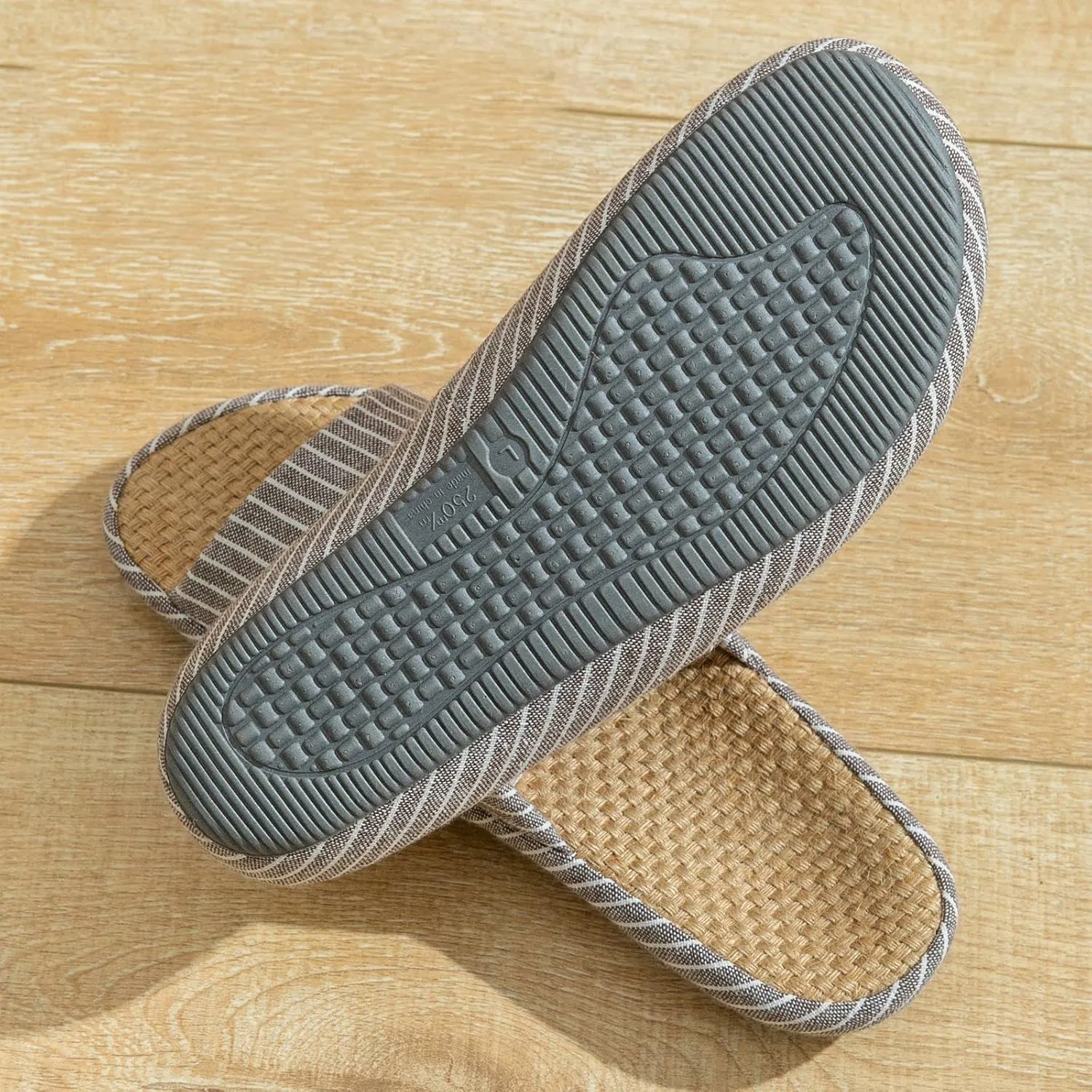 MAGILONA Womens House Slippers Summer Open Toe Tatami Straw Men's Indoor Shoes,Bedroom Linen Lightweight Slip Silent Slippers