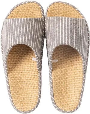 MAGILONA Womens House Slippers Summer Open Toe Tatami Straw Men's Indoor Shoes,Bedroom Linen Lightweight Slip Silent Slippers