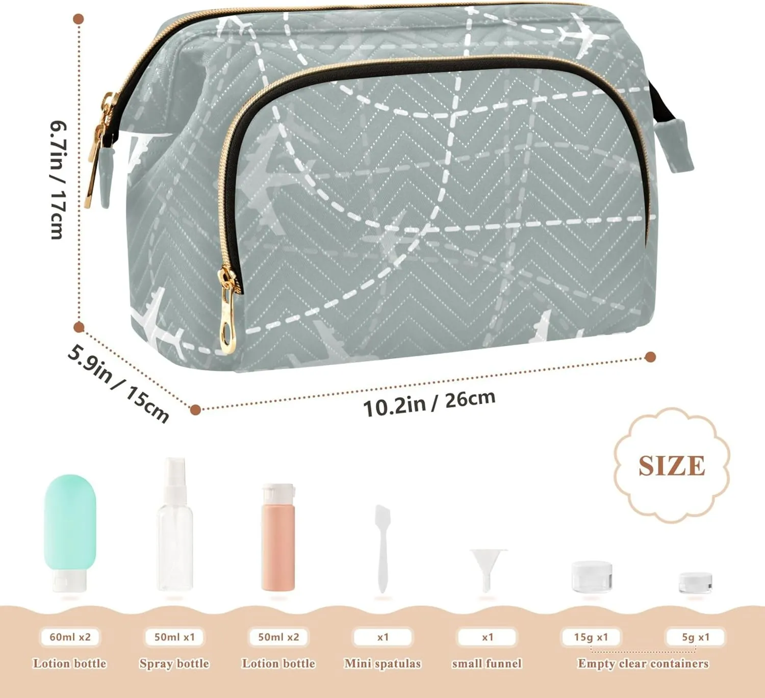 Makeup Bag Cosmetic Bag, Airplanes Traces Scheme Large Capacity Travel Pouch Makeup Case Organizer for Women Toiletry Bag with Zipper for Ladies Girls