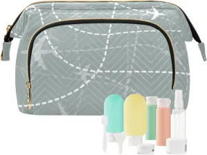 Makeup Bag Cosmetic Bag, Airplanes Traces Scheme Large Capacity Travel Pouch Makeup Case Organizer for Women Toiletry Bag with Zipper for Ladies Girls