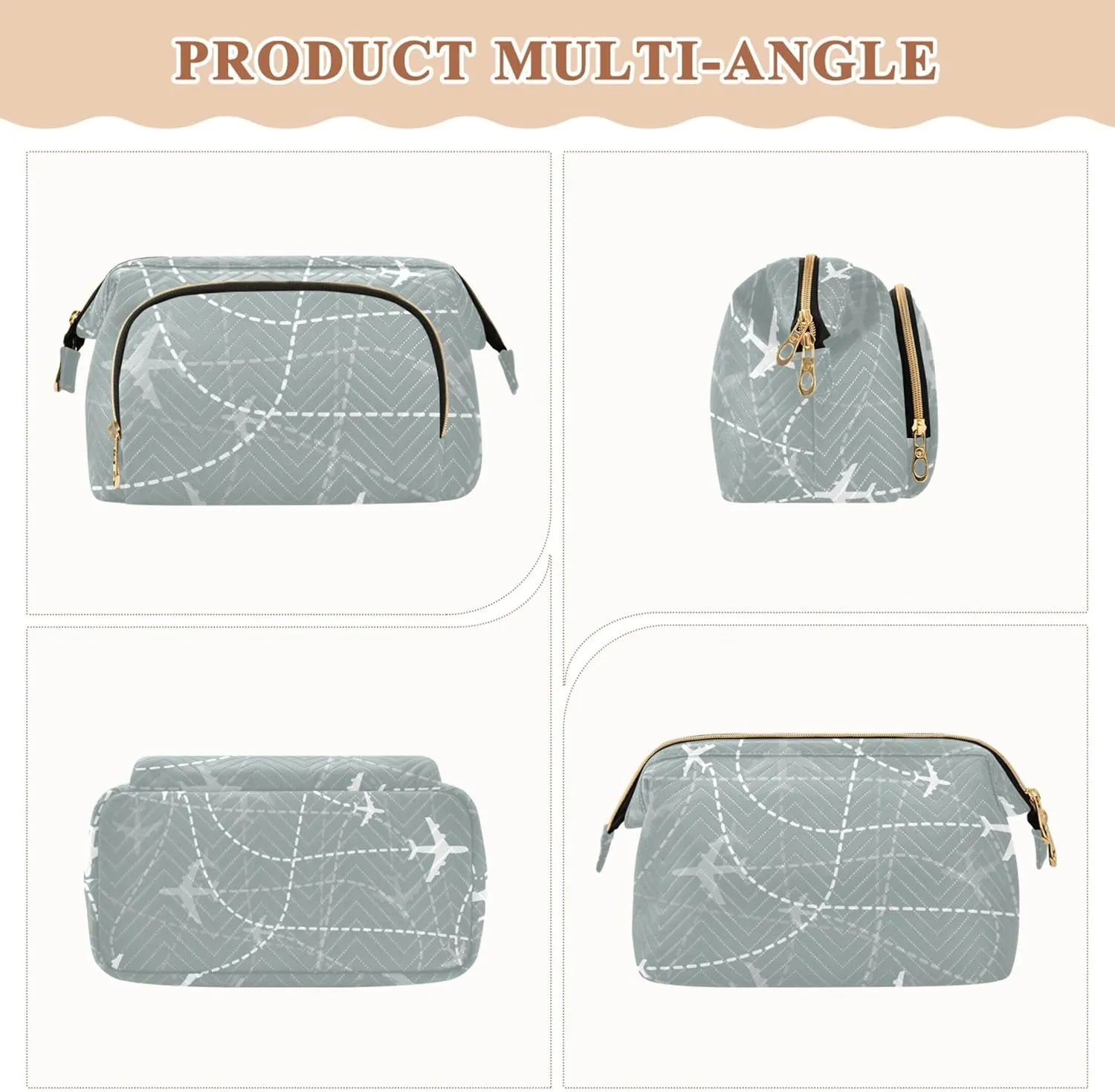 Makeup Bag Cosmetic Bag, Airplanes Traces Scheme Large Capacity Travel Pouch Makeup Case Organizer for Women Toiletry Bag with Zipper for Ladies Girls