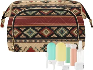 Makeup Bag Cosmetic Bag, Western Theme Large Capacity Travel Pouch Makeup Case Organizer for Women Toiletry Bag with Zipper for Ladies Girls