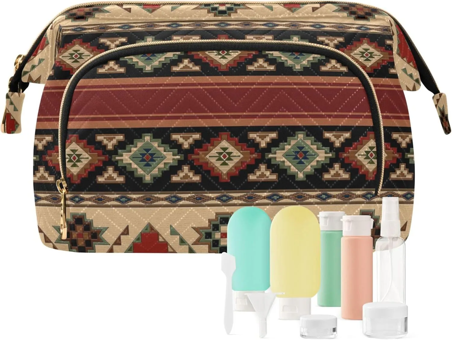 Makeup Bag Cosmetic Bag, Western Theme Large Capacity Travel Pouch Makeup Case Organizer for Women Toiletry Bag with Zipper for Ladies Girls