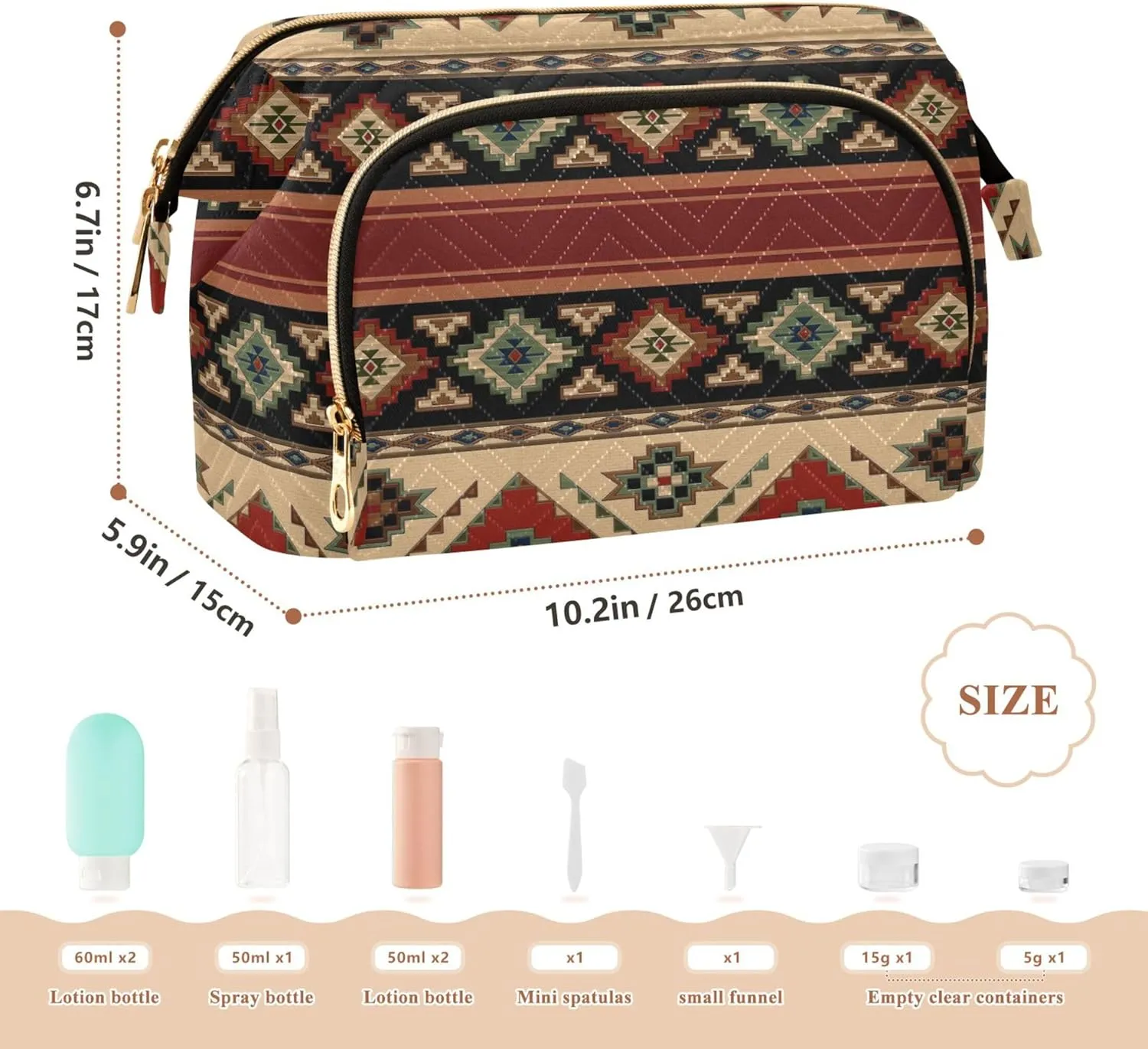 Makeup Bag Cosmetic Bag, Western Theme Large Capacity Travel Pouch Makeup Case Organizer for Women Toiletry Bag with Zipper for Ladies Girls