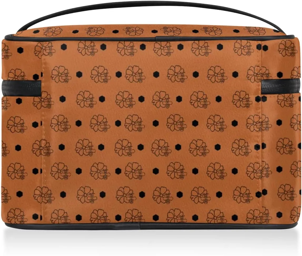 Makeup Travel Bag Organizer Toiletry Bag for Women Portable Cosmetic Storage Case with Handle, Large Capacity Lightweight Toiletries Brush Zipper Bag - Bee Cosmos