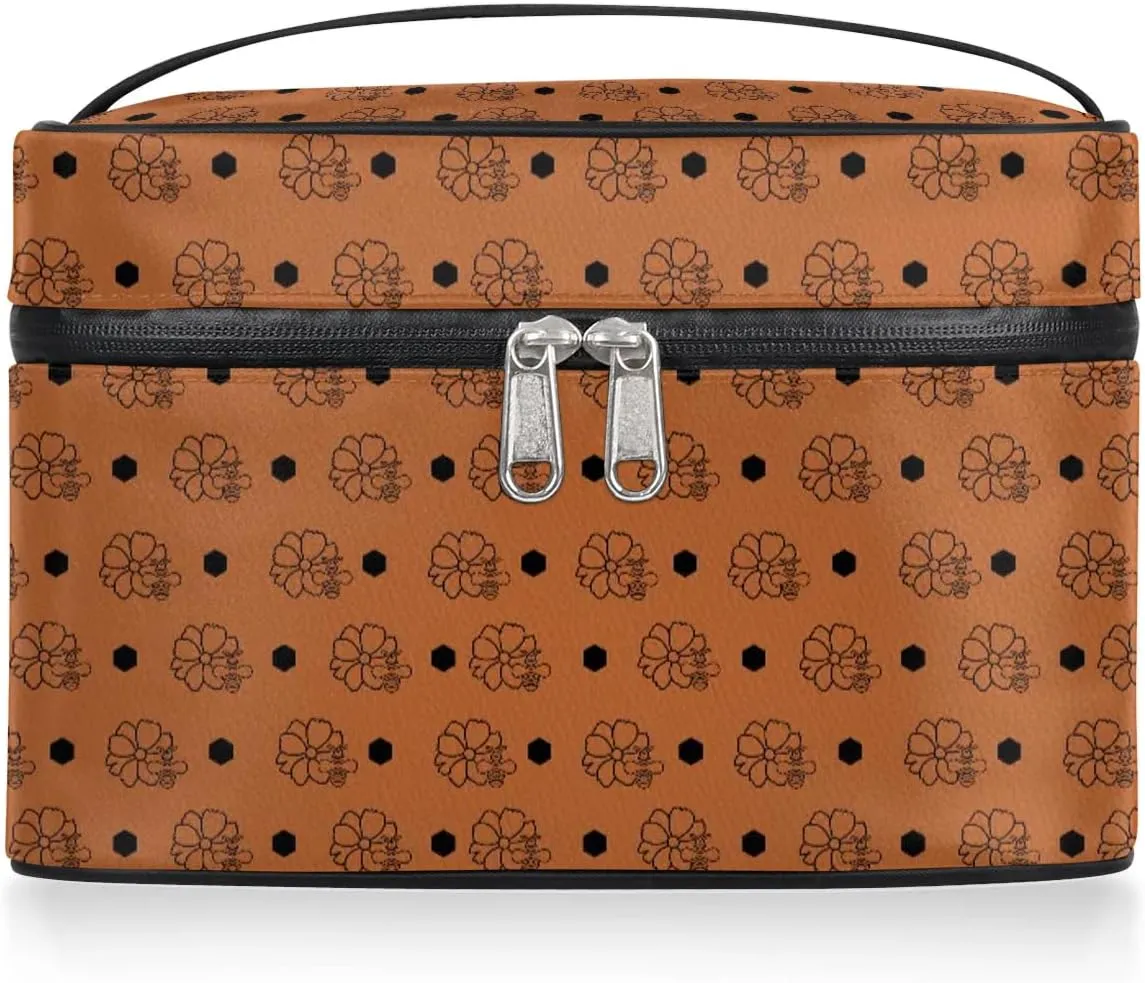 Makeup Travel Bag Organizer Toiletry Bag for Women Portable Cosmetic Storage Case with Handle, Large Capacity Lightweight Toiletries Brush Zipper Bag - Bee Cosmos