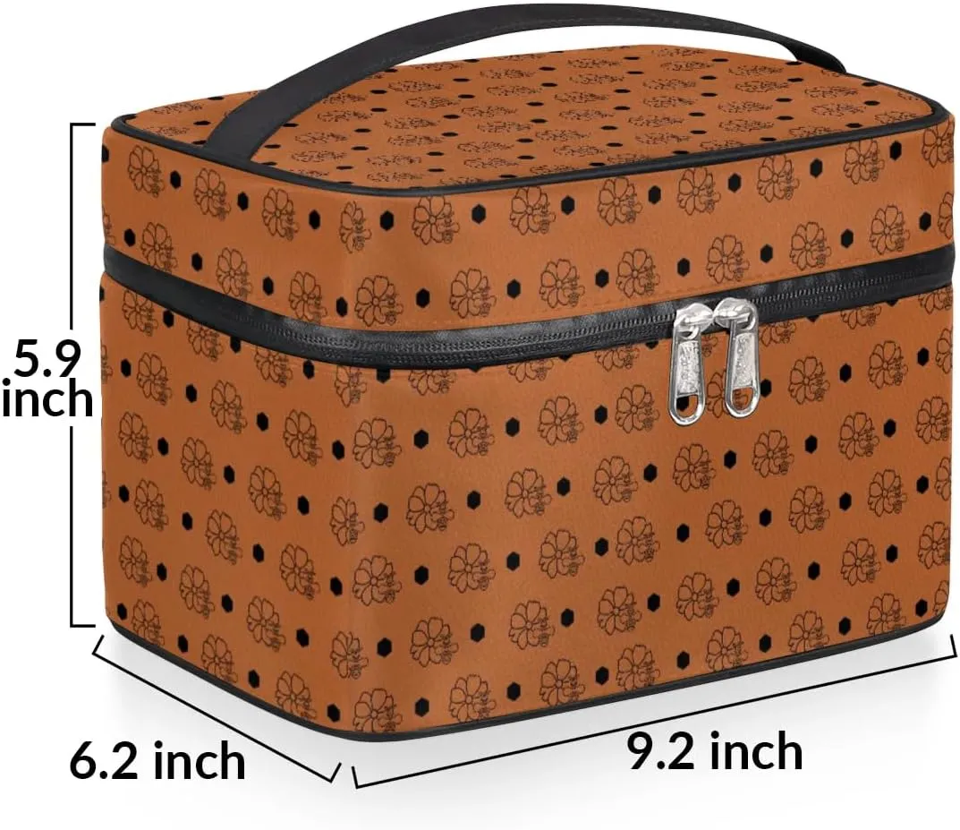 Makeup Travel Bag Organizer Toiletry Bag for Women Portable Cosmetic Storage Case with Handle, Large Capacity Lightweight Toiletries Brush Zipper Bag - Bee Cosmos