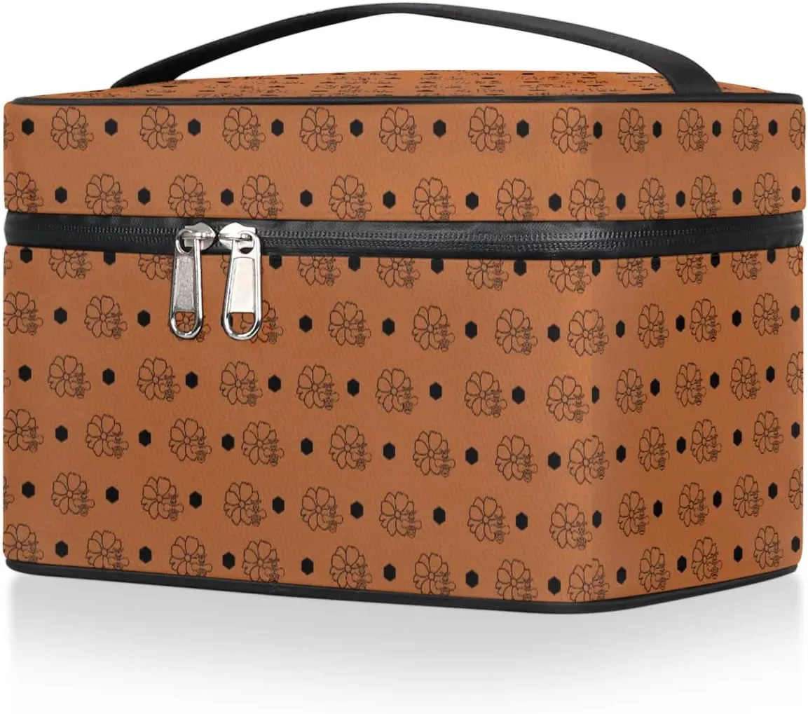 Makeup Travel Bag Organizer Toiletry Bag for Women Portable Cosmetic Storage Case with Handle, Large Capacity Lightweight Toiletries Brush Zipper Bag - Bee Cosmos