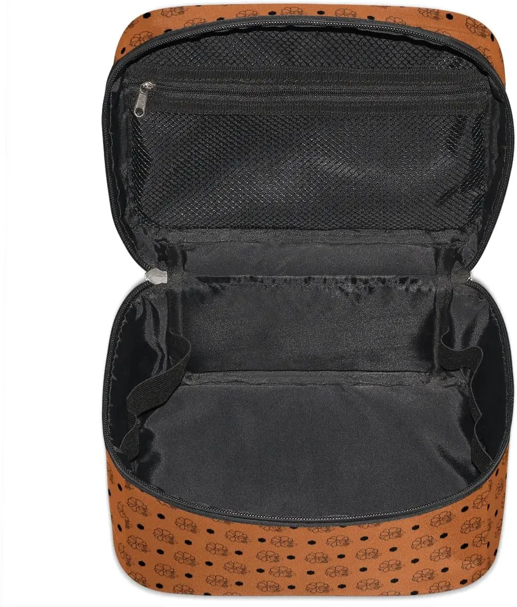 Makeup Travel Bag Organizer Toiletry Bag for Women Portable Cosmetic Storage Case with Handle, Large Capacity Lightweight Toiletries Brush Zipper Bag - Bee Cosmos