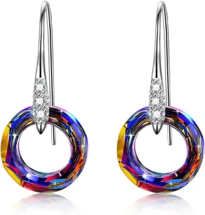 Malanda Original Design 925 Sterling Silver Circle Drop Earrings for Women Made With Austria Crystal Hook Dangle Earrings handmade Jewelry Gift for Mom