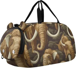 Mammoth Elephants Sports Duffle Bag for Teens Girls Boys, Gym Bag with Shoe Compartment, Kids Travel Overnight Weekender Shoulder Bag