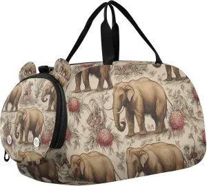 Mammoths Vintage Pattern Duffle Bag for Kids Girls Boys, Sports Gym Bag with Shoe Compartments, Kids Travel Overnight Weekender Shoulder Bag