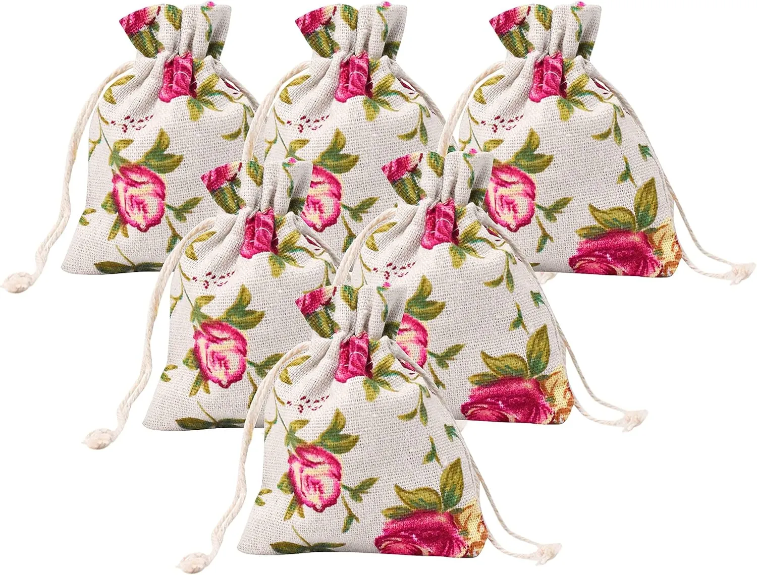 Mandala Crafts Rose Burlap Drawstring Bags - Floral Gift Bags – Flower Linen Burlap Bags with Drawstring Small Pouches for Wedding Party Favor Jewelry 50 Bags 4X6 Inches