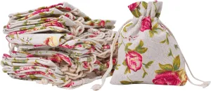 Mandala Crafts Rose Burlap Drawstring Bags - Floral Gift Bags – Flower Linen Burlap Bags with Drawstring Small Pouches for Wedding Party Favor Jewelry 50 Bags 4X6 Inches